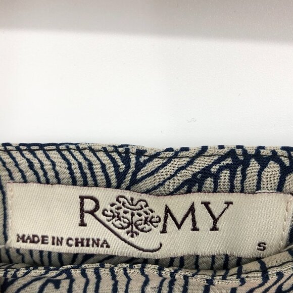 Romy Navy blue + ivory Hi Low Leaf print Midi skirt  size small - Picture 3 of 14